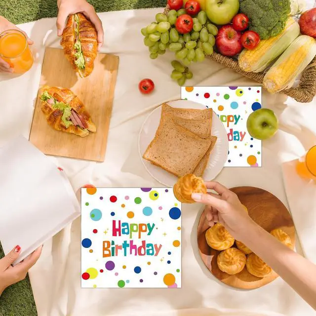 Alt view image 7 of 7 - 50PCS Happy Birthday Paper Napkins, Colourful Dots