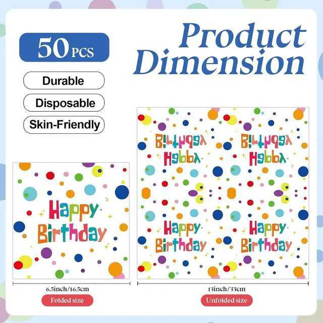 Alt view image 3 of 7 - 50PCS Happy Birthday Paper Napkins, Colourful Dots