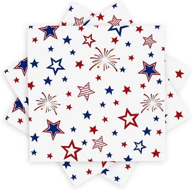 Main image of Quera 50 Pack Patriotic Party Supplies Stars Firework Paper Napkins 4th of July Memorial Day Independence Day Holiday Kitchen Table Decoration, 6.5'' X 6.5'' Red, White,Blue.