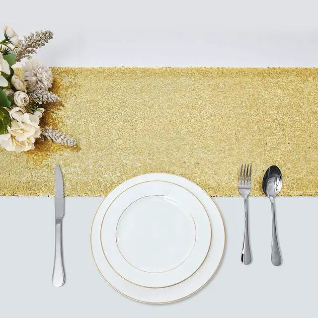 Alt view image 2 of 7 - Pufogu 12 x 72 inches Gold Sequin Table Runner, 2 Packs