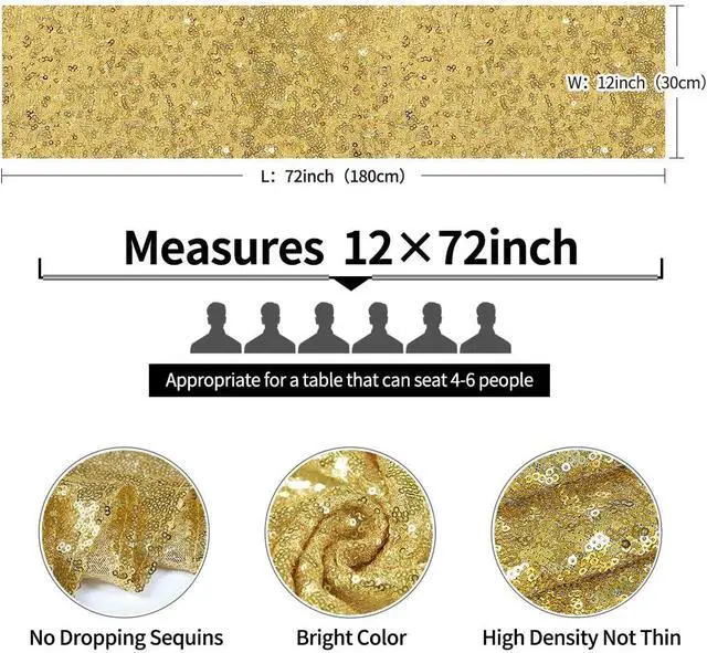 Alt view image 3 of 7 - Pufogu 12 x 72 inches Gold Sequin Table Runner, 2 Packs