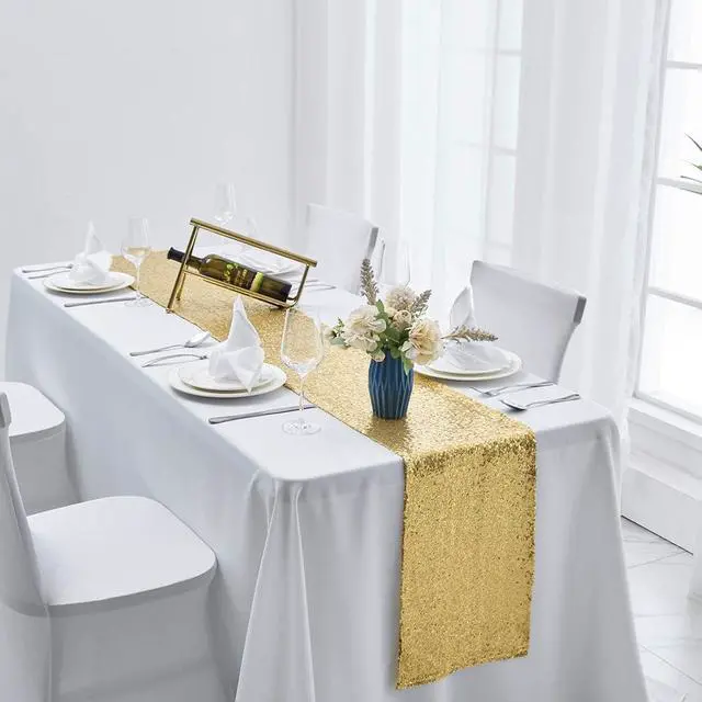 Alt view image 6 of 7 - Pufogu 12 x 72 inches Gold Sequin Table Runner, 2 Packs