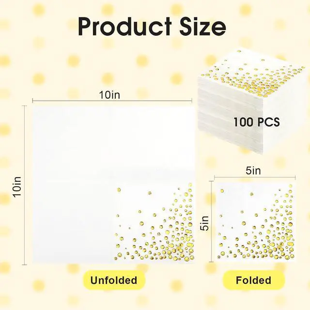 Alt view image 2 of 7 - 100 Pcs Gold Cocktail Napkins, 3-Ply, 5 x 5 Inches, White