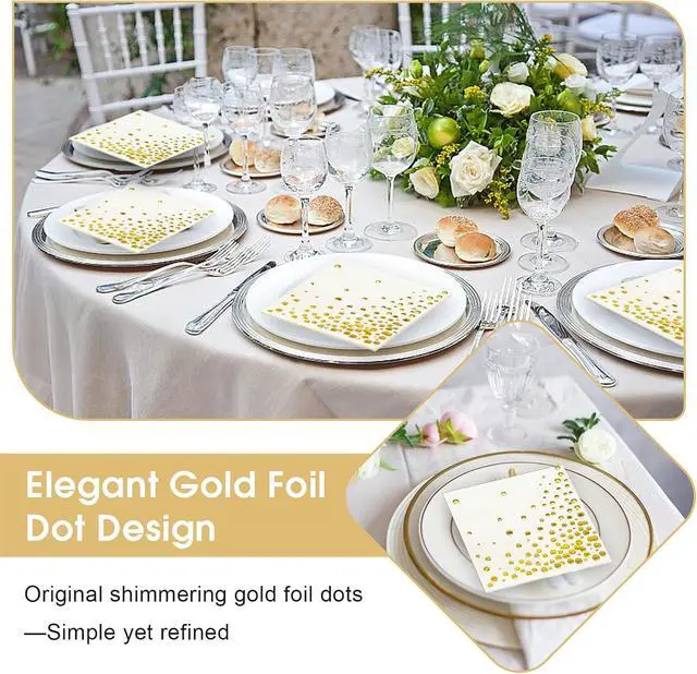 Alt view image 5 of 7 - 100 Pcs Gold Cocktail Napkins, 3-Ply, 5 x 5 Inches, White