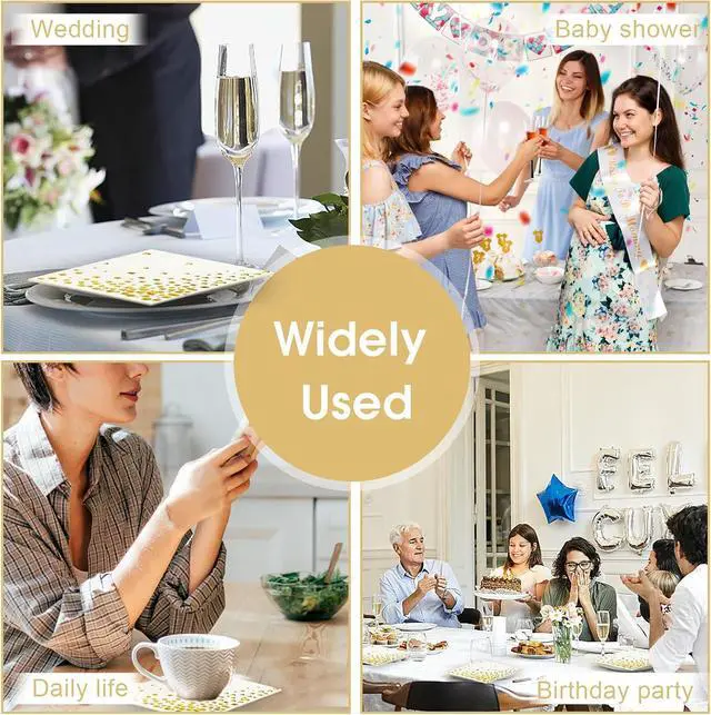 Alt view image 6 of 7 - 100 Pcs Gold Cocktail Napkins, 3-Ply, 5 x 5 Inches, White