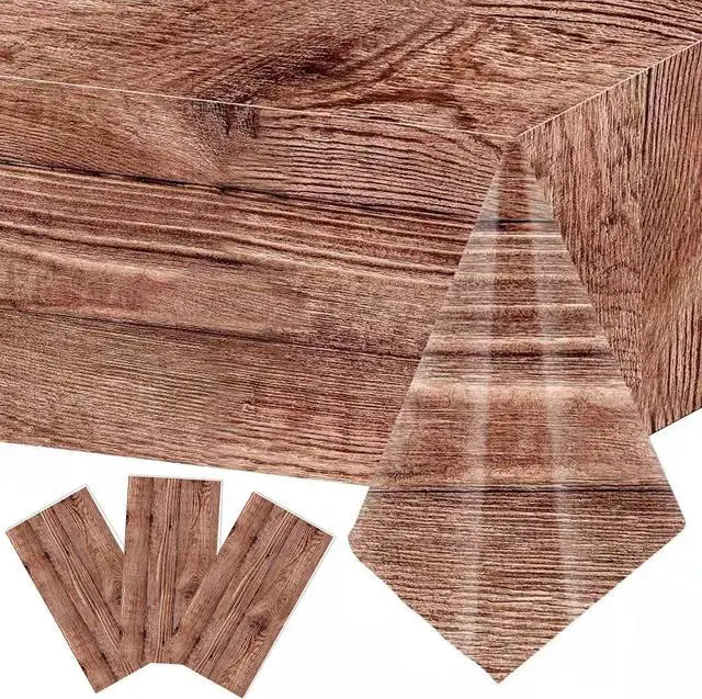 Main image of 3 Pieces Wood Grain Tablecloths Rustic Wood Looking Plastic Table Covers Rectangle Brown Wood Vintage Farmhouse Table Cloth Decorations for Western Cowboy Barn Themed Birthday Wedding Party Supplies