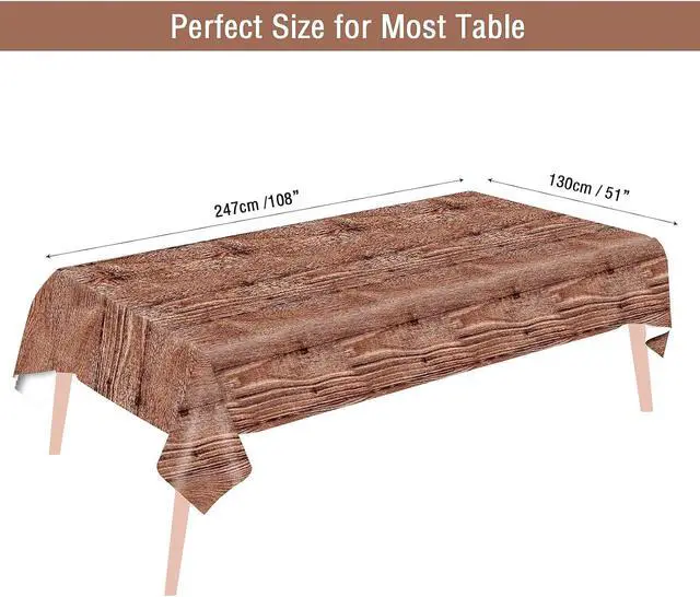 Alt view image 2 of 7 - 3 Pieces Wood Grain Tablecloths Rustic Wood Looking Plastic Table Covers Rectangle Brown Wood Vintage Farmhouse Table Cloth Decorations for Western Cowboy Barn Themed Birthday Wedding Party Supplies