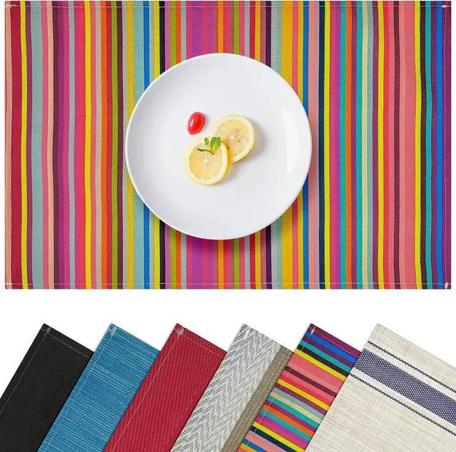Main image of Rainbow Placemats Set of 4, 12x18 Inch Faux Linen Table Mats