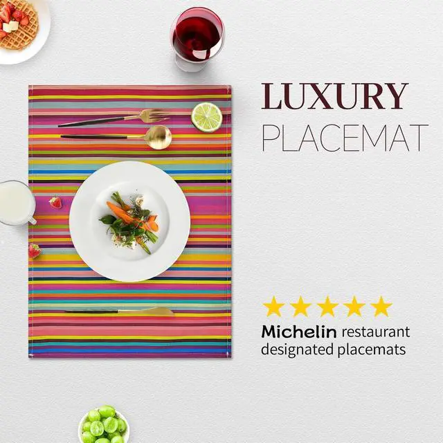 Alt view image 2 of 7 - Rainbow Placemats Set of 4, 12x18 Inch Faux Linen Table Mats
