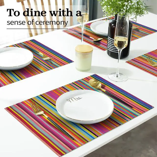 Alt view image 4 of 7 - Rainbow Placemats Set of 4, 12x18 Inch Faux Linen Table Mats
