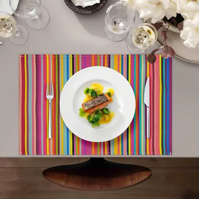 Alt view image 5 of 7 - Rainbow Placemats Set of 4, 12x18 Inch Faux Linen Table Mats