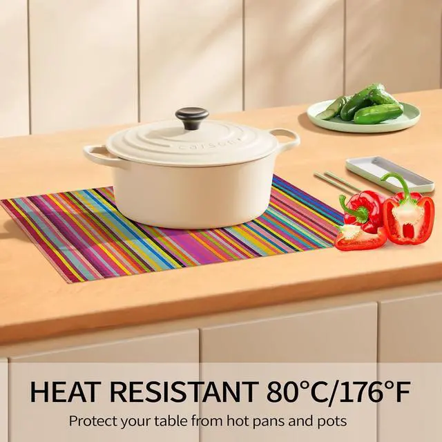 Alt view image 7 of 7 - Rainbow Placemats Set of 4, 12x18 Inch Faux Linen Table Mats