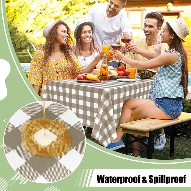 Alt view image 3 of 7 - misaya 4 Packs Buffalo Disposable Table Cloth, 54 x 72 Inch Waterproof Plastic Tablecloth, Rectangle Khaki and White Checkered Table Covers for Picnic, Birthday, Party, Back to School