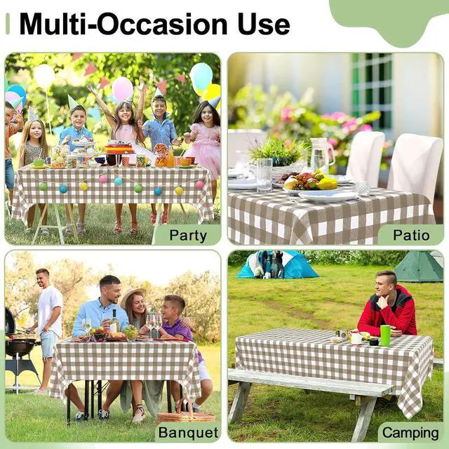 Alt view image 6 of 7 - misaya 4 Packs Buffalo Disposable Table Cloth, 54 x 72 Inch Waterproof Plastic Tablecloth, Rectangle Khaki and White Checkered Table Covers for Picnic, Birthday, Party, Back to School