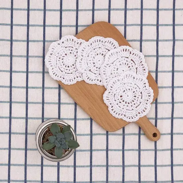 Alt view image 3 of 4 - Phantomon Lace Round Crochet Doilies Handmade Coasters Vintage Style Table Placemats, 4-Inch, Pack of 4 (White)