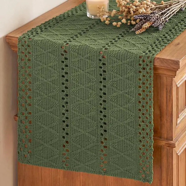Main image of Artoid Mode Army Green Woven Farmhouse Hollow Table Runner 12x36 Inch