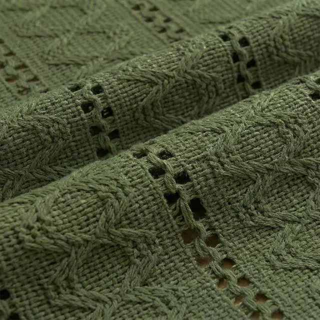 Alt view image 7 of 7 - Artoid Mode Army Green Woven Farmhouse Hollow Table Runner 12x36 Inch