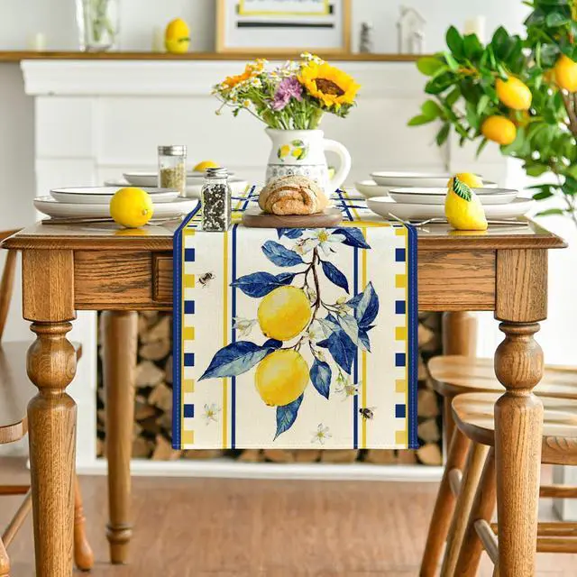 Alt view image 2 of 7 - Artoid Mode Lemon Tree Flower Bee Summer Table Runner, Seasonal Holiday Kitchen Dining Table Decoration for Home Party Indoor 13x72 Inch