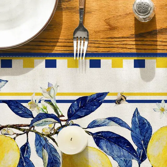 Alt view image 7 of 7 - Artoid Mode Lemon Tree Flower Bee Summer Table Runner, Seasonal Holiday Kitchen Dining Table Decoration for Home Party Indoor 13x72 Inch