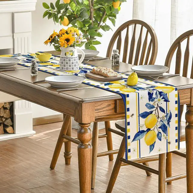Alt view image 4 of 7 - Artoid Mode Lemon Tree Flower Bee Summer Table Runner, Seasonal Holiday Kitchen Dining Table Decoration for Home Party Indoor 13x72 Inch