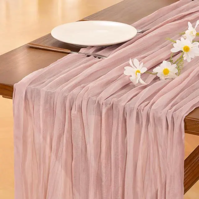 Main image of Pink Cheesecloth Table Runner Fall Boho Wedding Birthday Party Home Decor