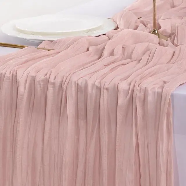 Alt view image 6 of 6 - Pink Cheesecloth Table Runner Fall Boho Wedding Birthday Party Home Decor