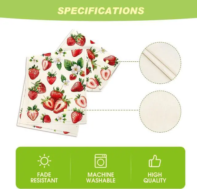 Alt view image 5 of 7 - Artoid Mode Strawberry Wildflowers Fruit Spring Summer Table Runner, Seasonal Kitchen Dining Table Decoration for Home Party Decor 13x72 Inch