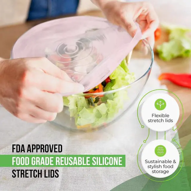 Alt view image 3 of 7 - Reusable Silicone Stretch Lids for Food Storage in Fridge - Elastic Heat-Resistant Bowl Covers, Cups, Cans, Jars - Universal Food Grade Lid for Round and Rectangle Containers - 7 Pack - Colorful
