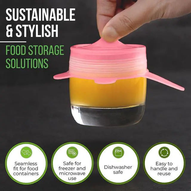 Alt view image 5 of 7 - Reusable Silicone Stretch Lids for Food Storage in Fridge - Elastic Heat-Resistant Bowl Covers, Cups, Cans, Jars - Universal Food Grade Lid for Round and Rectangle Containers - 7 Pack - Colorful