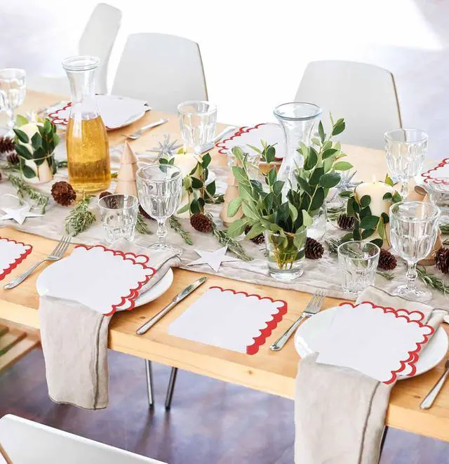 Alt view image 6 of 7 - 50 Pieces 3-ply Red Scalloped Napkins Folded 5 x 5 Inches Disposable Paper Napkin Cocktail Napkins for Dinner Wedding Birthday Party