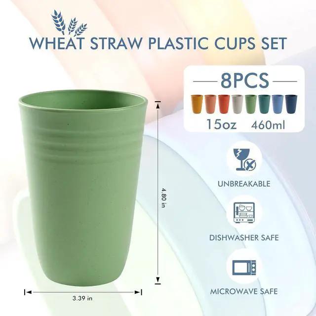 Alt view image 2 of 6 - HOTEC 8-Pack 15oz Plastic Cups, BPA-Free Reusable Drinking Cup set, Unbreakable Tumblers, Dishwasher Safe Water Plastic Glasses, Multicolor
