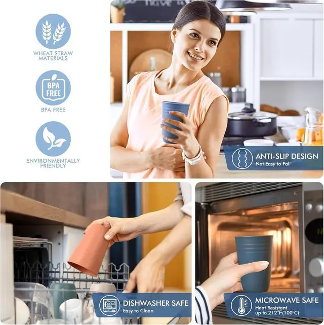 Alt view image 4 of 6 - HOTEC 8-Pack 15oz Plastic Cups, BPA-Free Reusable Drinking Cup set, Unbreakable Tumblers, Dishwasher Safe Water Plastic Glasses, Multicolor