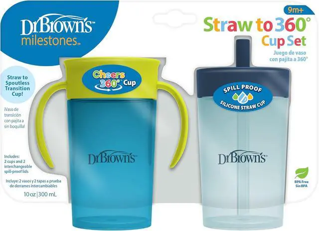 Alt view image 5 of 7 - Dr. Brown's Milestones Straw to 360 Cup Set, Blue Green, 2-Pack
