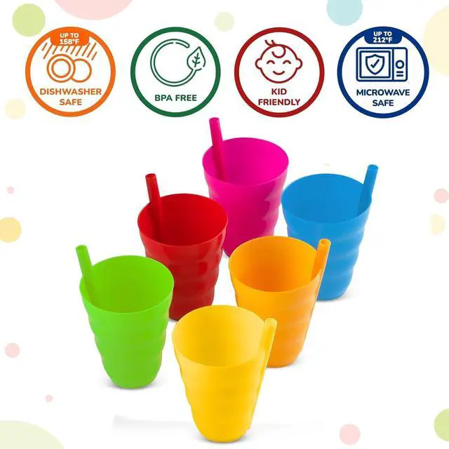 Alt view image 2 of 4 - PLASKIDY Kids Cups with Straw Set of 6 Toddler Cups with BuiltIn Straw 10 Oz BPA-Free Plastic Drinking Cups for Kids Top Rack Dishwasher Safe