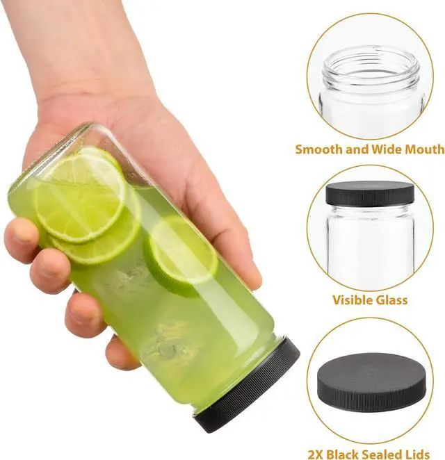Alt view image 3 of 7 - Glass Juice Bottles with Lids and Straws, 16 Oz - Set of 2 Reusable Clear Cups - For Drinking Smoothie, Iced Coffee, Juicing, Matcha, Water, Kombucha and More