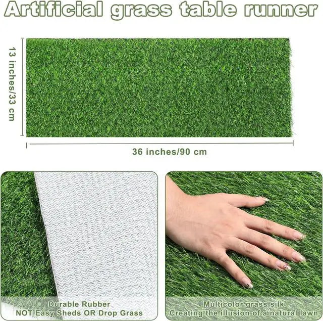 Alt view image 2 of 6 - 13x36 in Synthetic Artificial Grass Table Runner, Faux Turf Table Decor