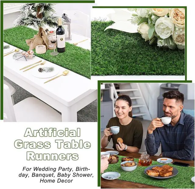 Alt view image 5 of 6 - 13x36 in Synthetic Artificial Grass Table Runner, Faux Turf Table Decor
