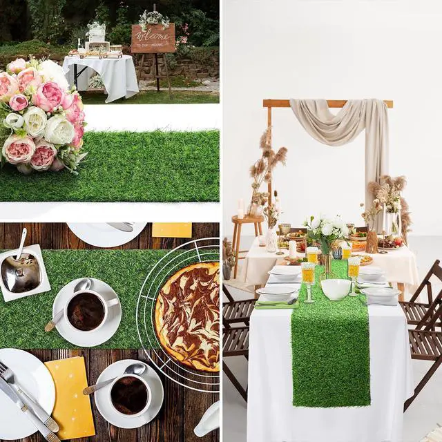 Alt view image 6 of 6 - 13x36 in Synthetic Artificial Grass Table Runner, Faux Turf Table Decor