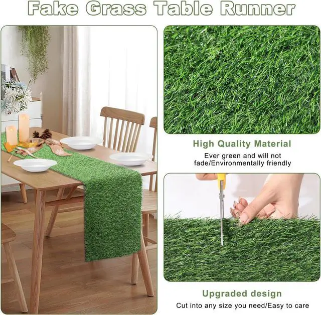 Alt view image 4 of 6 - 13x36 in Synthetic Artificial Grass Table Runner, Faux Turf Table Decor