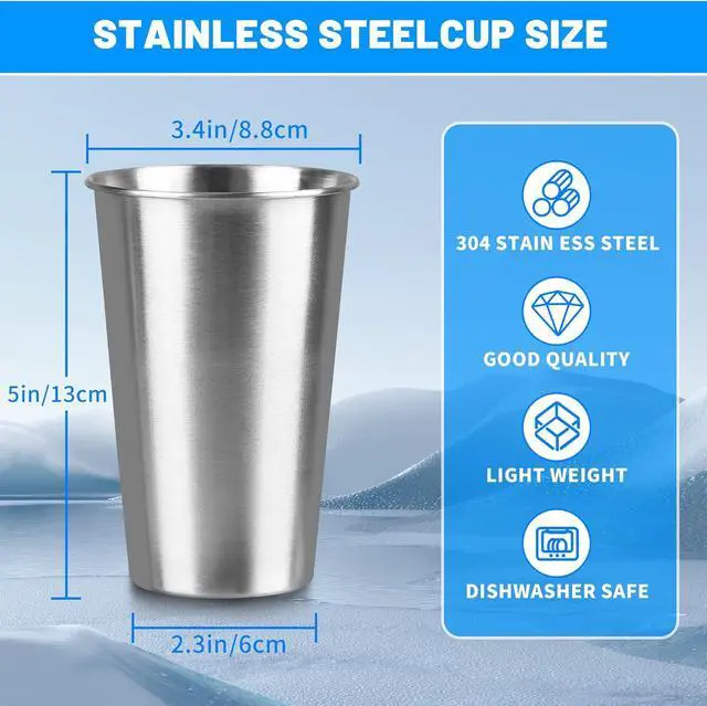 Alt view image 2 of 7 - 16 oz Stainless Steel Pint Cups, 4Pack Steel Cup,Pint Cup Tumblerwater Tumbler,Stackable,Reusable,BPA Free, (4)