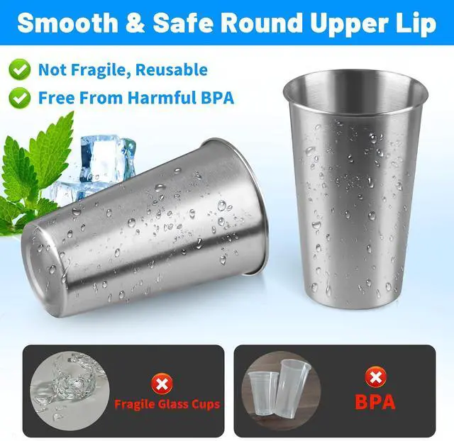 Alt view image 4 of 7 - 16 oz Stainless Steel Pint Cups, 4Pack Steel Cup,Pint Cup Tumblerwater Tumbler,Stackable,Reusable,BPA Free, (4)