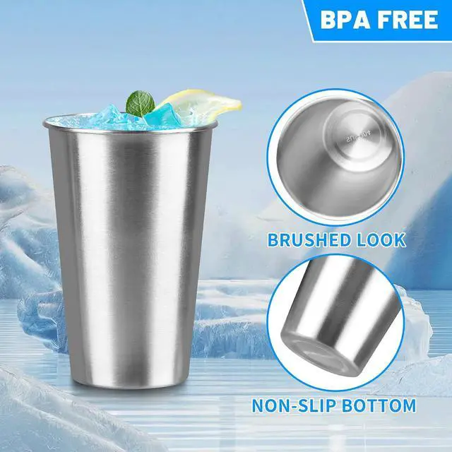 Alt view image 3 of 7 - 16 oz Stainless Steel Pint Cups, 4Pack Steel Cup,Pint Cup Tumblerwater Tumbler,Stackable,Reusable,BPA Free, (4)