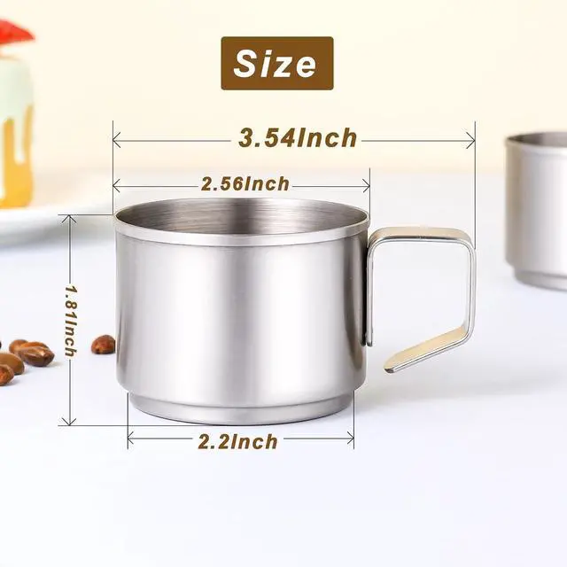 Alt view image 3 of 7 - ZPUFAW 4Pcs Espresso Cups 4 oz Expresso Shots Cups 18/8 Stainless Steel Coffee Cups Set of 4