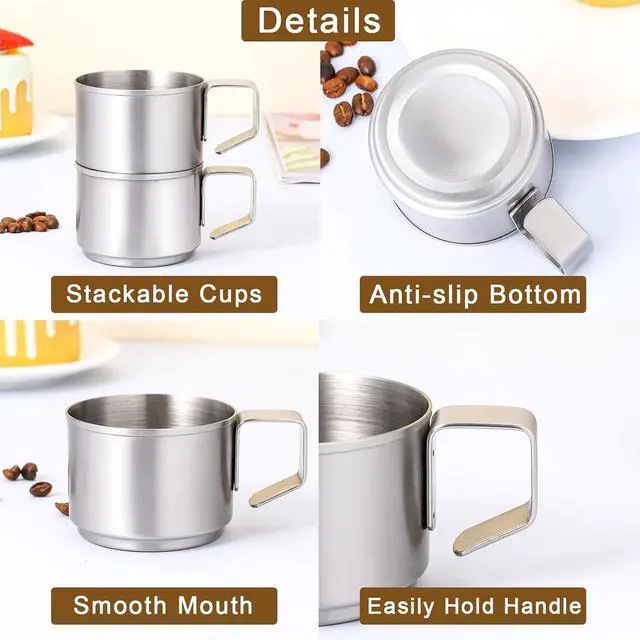 Alt view image 5 of 7 - ZPUFAW 4Pcs Espresso Cups 4 oz Expresso Shots Cups 18/8 Stainless Steel Coffee Cups Set of 4