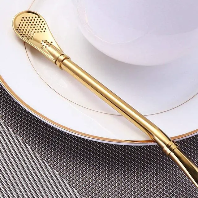 Alt view image 7 of 7 - Bombilla Yerba Mate Straws, 3 Pack Reusable Colorful Tea Coffee Cocktail Stainless Steel Bent Smooth Flow Drinking Stir Filter Spoon Straws with Cleaning Brush by Beruth