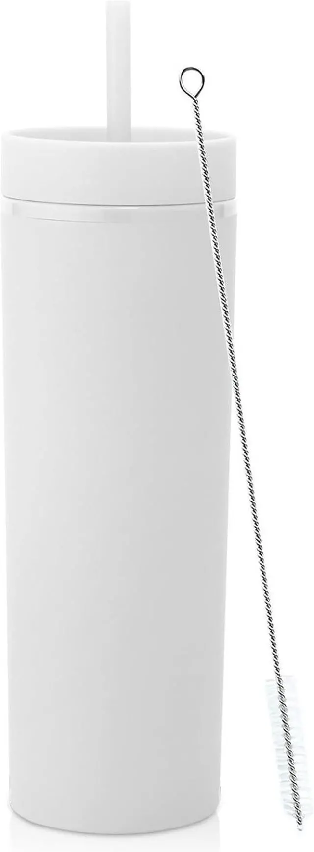 Main image of Volhoply 20oz Plastic Skinny Tumbler,Double Wall Tumblers with Lid and Straw,Reusable Travel Iced Coffee Mug,BPA Free Matte Acrylic Water Cups With Straw for Parties,DIY Gifts(White,1 Set