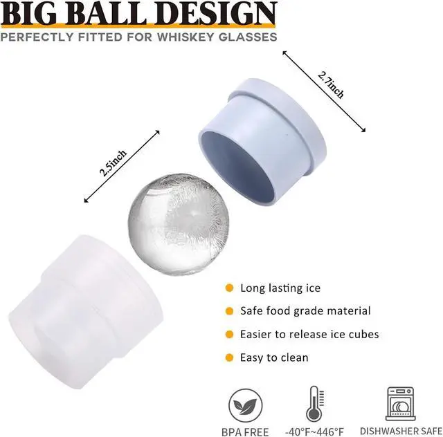 Alt view image 3 of 6 - Whiskey Rocks Glass Set In Gift Box - Includes 2 Crystal Bourbon Glasses and 2 Big Ice Ball Molds - 11 Oz Old Fashioned Glasses for Scotch, Cocktails, Rum, Cognac, Vodka - Unique Gift for Men