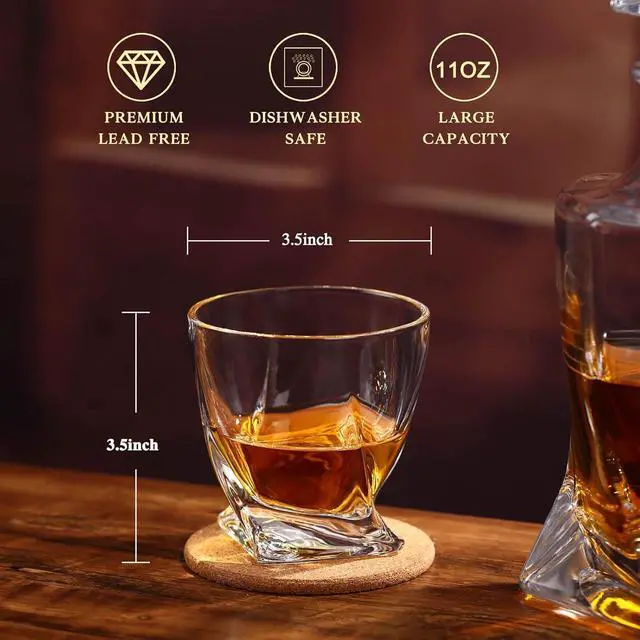 Alt view image 2 of 6 - Whiskey Rocks Glass Set In Gift Box - Includes 2 Crystal Bourbon Glasses and 2 Big Ice Ball Molds - 11 Oz Old Fashioned Glasses for Scotch, Cocktails, Rum, Cognac, Vodka - Unique Gift for Men