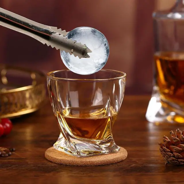 Alt view image 4 of 6 - Whiskey Rocks Glass Set In Gift Box - Includes 2 Crystal Bourbon Glasses and 2 Big Ice Ball Molds - 11 Oz Old Fashioned Glasses for Scotch, Cocktails, Rum, Cognac, Vodka - Unique Gift for Men