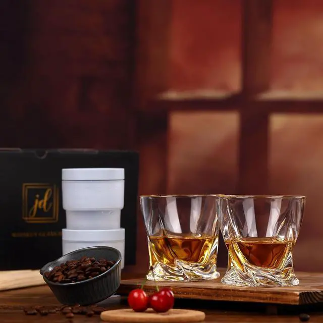 Alt view image 5 of 6 - Whiskey Rocks Glass Set In Gift Box - Includes 2 Crystal Bourbon Glasses and 2 Big Ice Ball Molds - 11 Oz Old Fashioned Glasses for Scotch, Cocktails, Rum, Cognac, Vodka - Unique Gift for Men